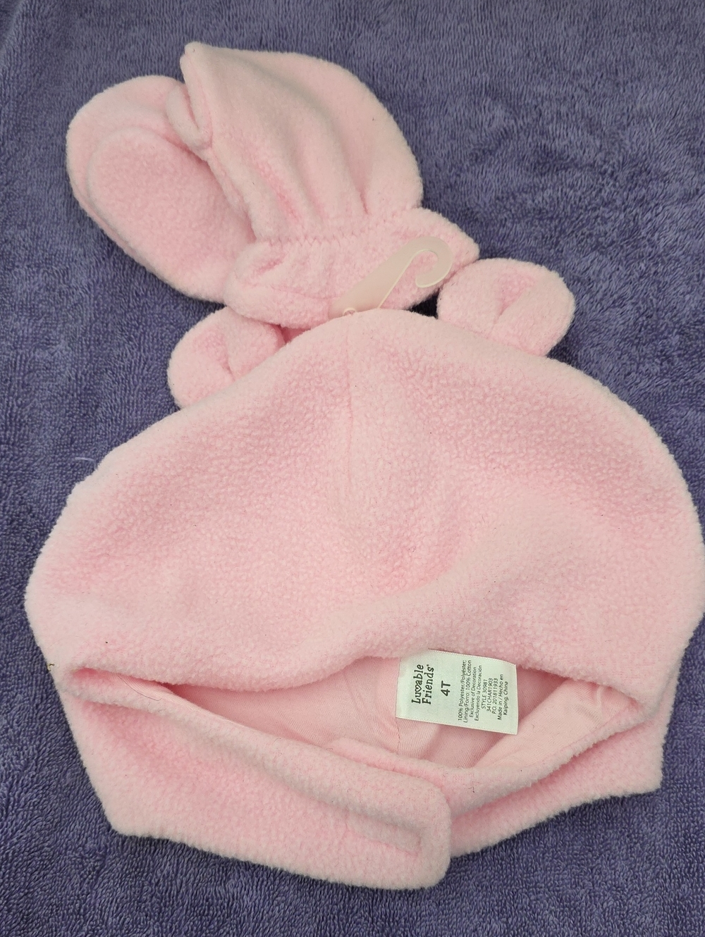 NWOT Luvable Friends Pink Fleece Bunny Hat with Ear Ties